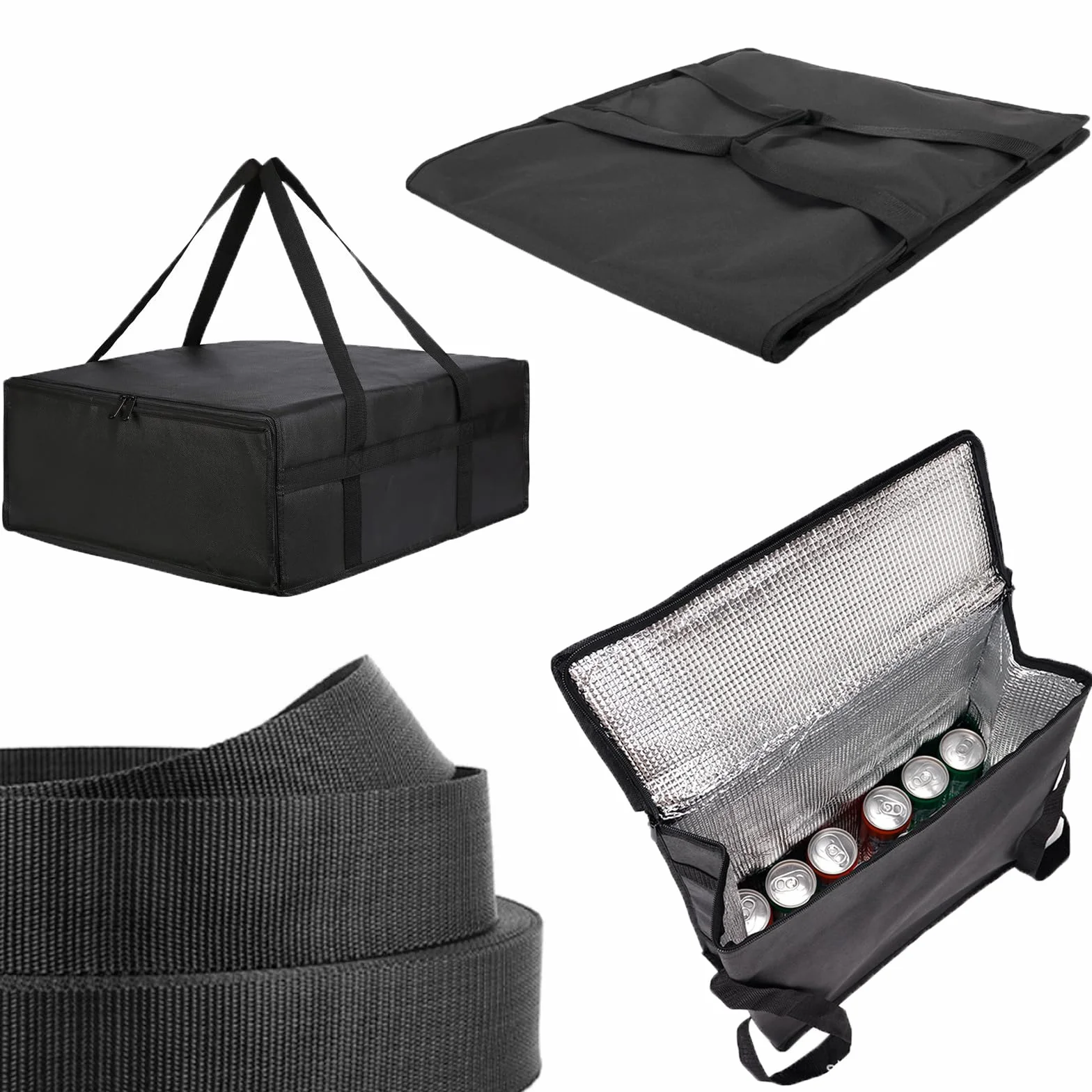 Zaino Borsa Termica Portapizza Grande Porta Pizza Sacchi Isolanti Porta Pizza Termico da Asporto Porta Pizza da Asporto Chiusura A Zip per Portacibo Freddo E Caldo, Grande Capacità, Pieghevole (Nero)