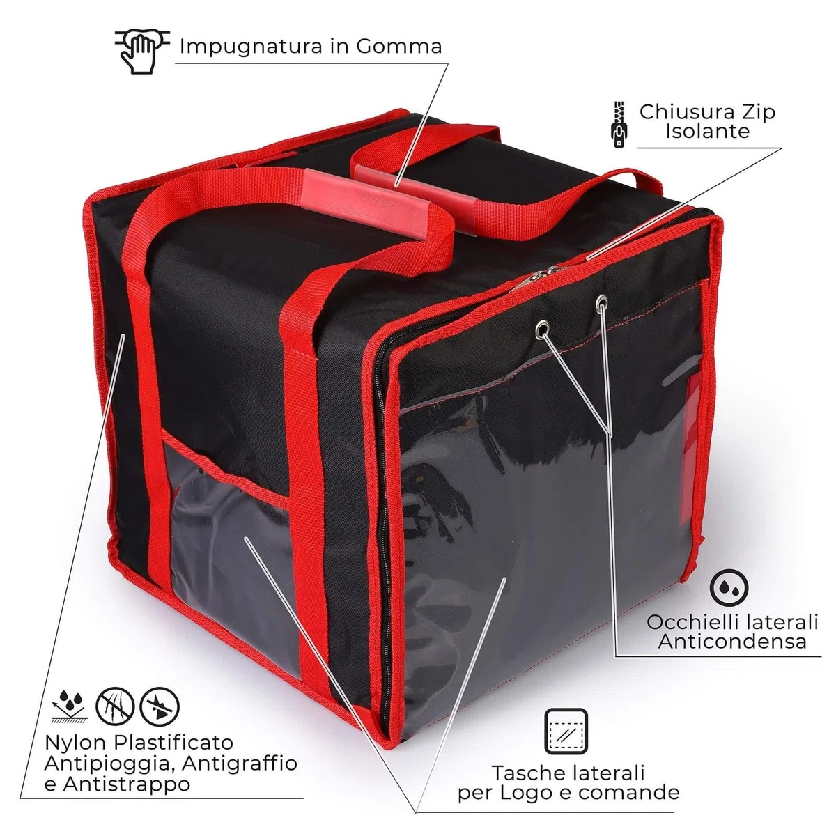 safemi Borsa Termica Porta Pizze da Asporto 8/10 Cartoni Express 10 Nera e Rossa