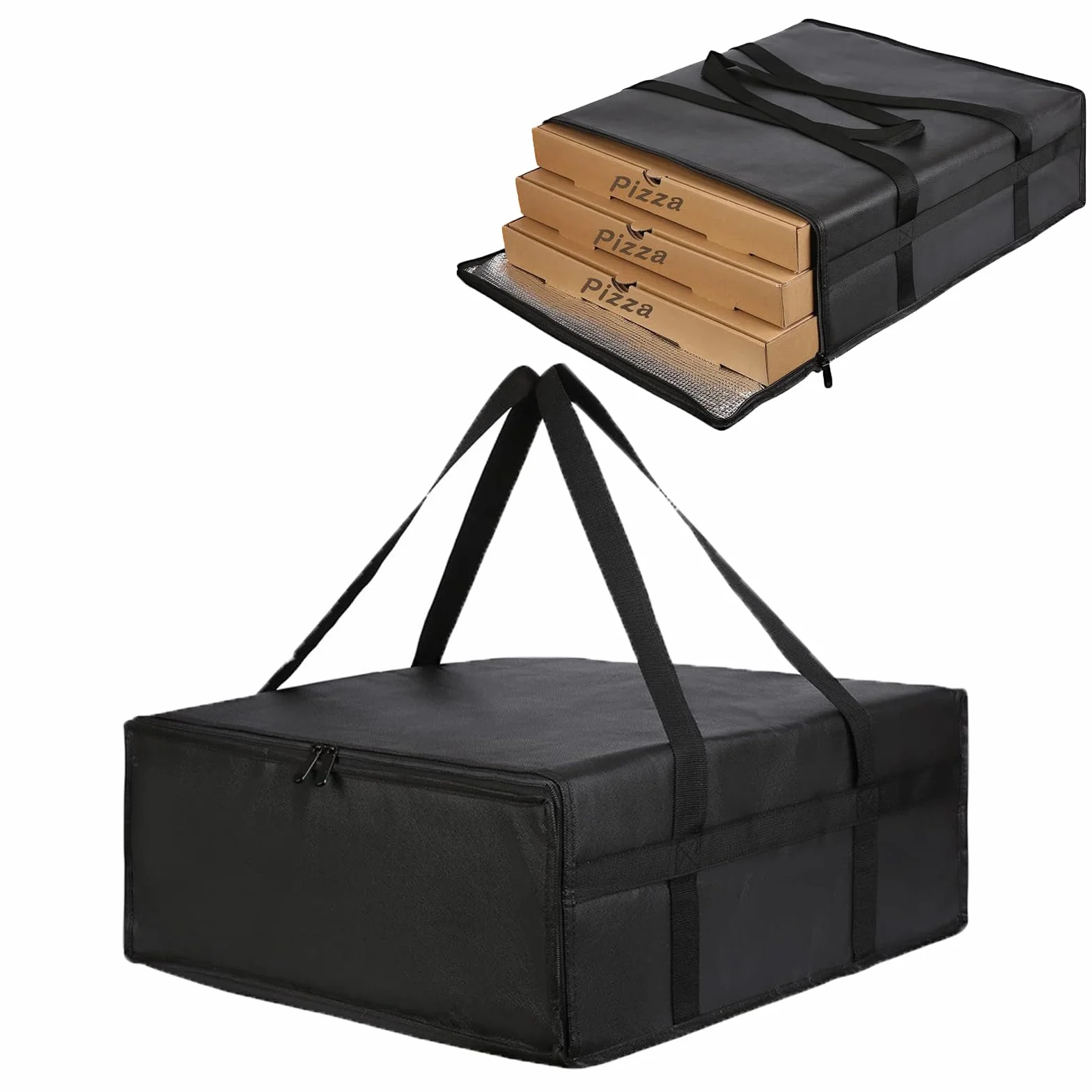Zaino Borsa Termica Portapizza Grande Porta Pizza Sacchi Isolanti Porta Pizza Termico da Asporto Porta Pizza da Asporto Chiusura A Zip per Portacibo Freddo E Caldo, Grande Capacità, Pieghevole (Nero)