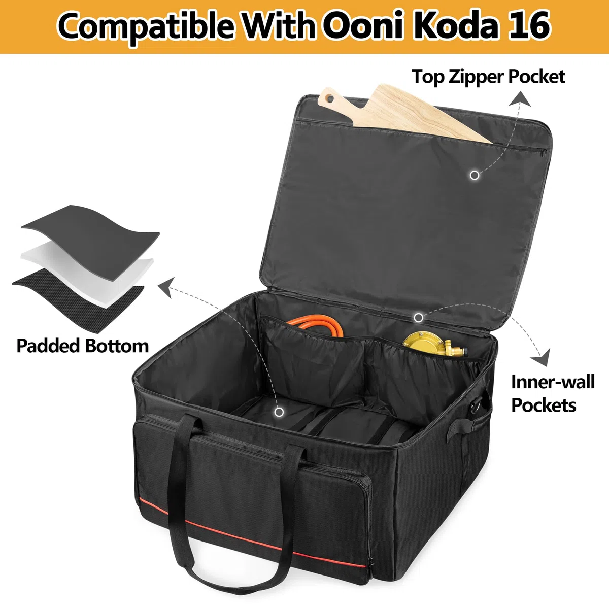 HODRANT Borsa da Forno per Pizza Portatile Compatibile con il Forno per Pizza a Gas Ooni Koda 16, Copertura per Forno per Pizza da Esterno con Tracolla per Accessori per Forno per Pizza (Solo Borsa)