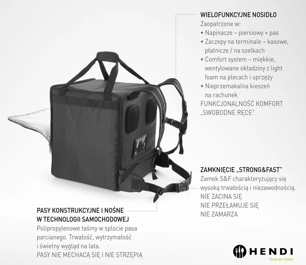 HENDI Zaino termico per la consegna e il trasporto di pizze, cibi, pasti, alimenti, isolato, impermeabile, borsa, sacchetto, per la consegna della Pizza, interno 39x39x(H) 45cm, nero, 41x41x(H) 48cm