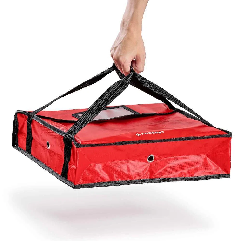 Borsa Termica Pizza 2 Pizze 45x45x12 cm, Borsa Portapizze da Asporto Professionale, Sacchetto Isolante Per Alimenti Caldi Per Auto Per Consegna Catering, Chiusura in Velcro, Rosso