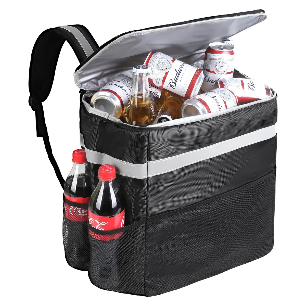 musbus Zaino per consegna cibo, borse termiche per consegna bici, grande borsa per consegna pizza per caldo/freddo, con 4 tasche striscia riflettente per Uber Eat, campeggio e spiaggia (nero)