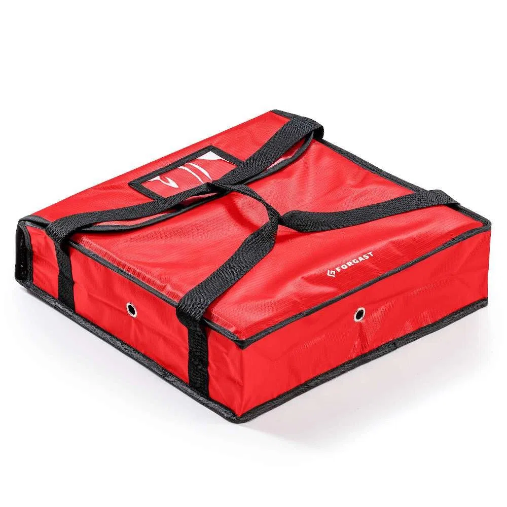 Borsa Termica Pizza 2 Pizze 45x45x12 cm, Borsa Portapizze da Asporto Professionale, Sacchetto Isolante Per Alimenti Caldi Per Auto Per Consegna Catering, Chiusura in Velcro, Rosso
