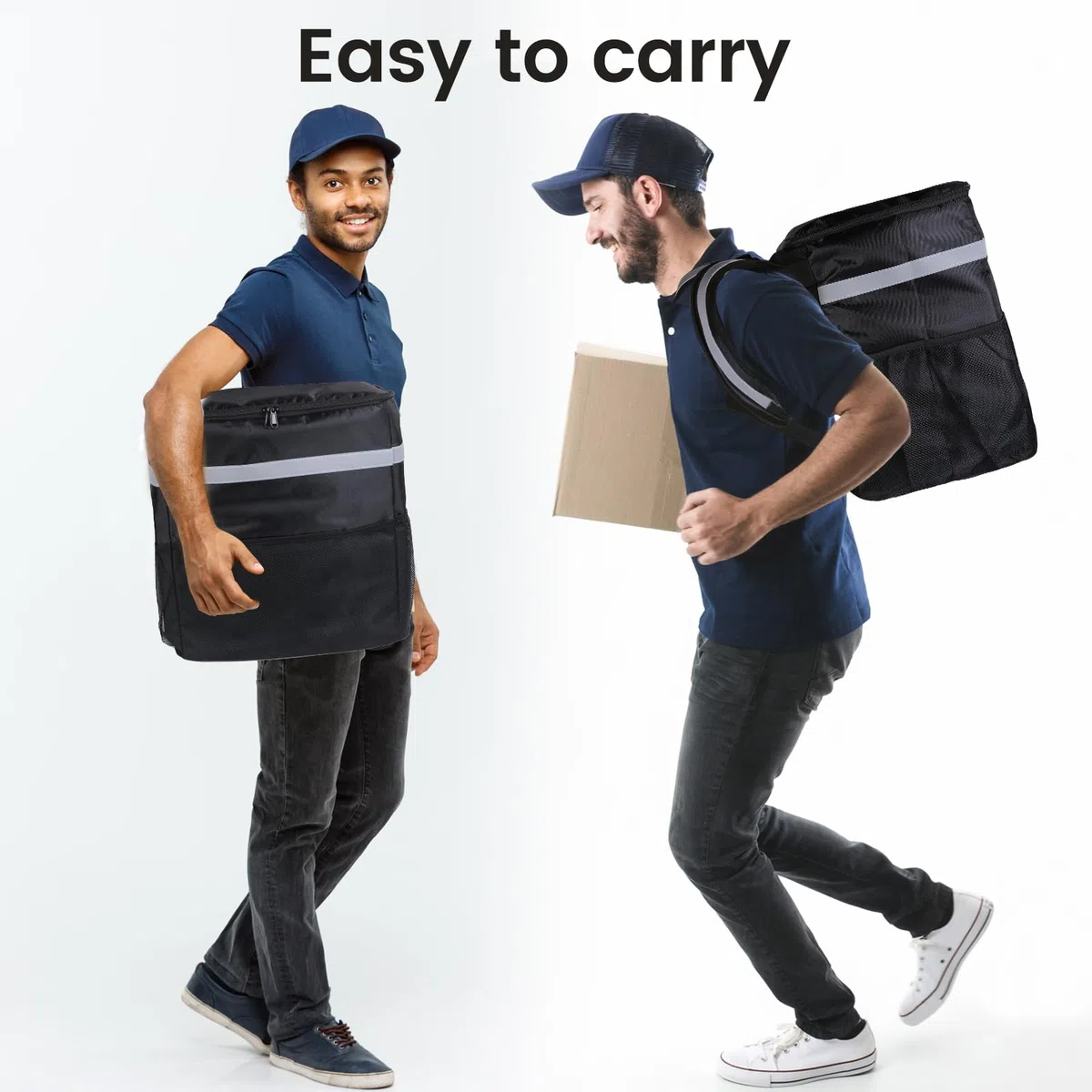 musbus Zaino per consegna cibo, borse termiche per consegna bici, grande borsa per consegna pizza per caldo/freddo, con 4 tasche striscia riflettente per Uber Eat, campeggio e spiaggia (nero)