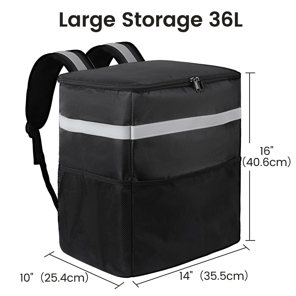 musbus Zaino per consegna cibo, borse termiche per consegna bici, grande borsa per consegna pizza per caldo/freddo, con 4 tasche striscia riflettente per Uber Eat, campeggio e spiaggia (nero)