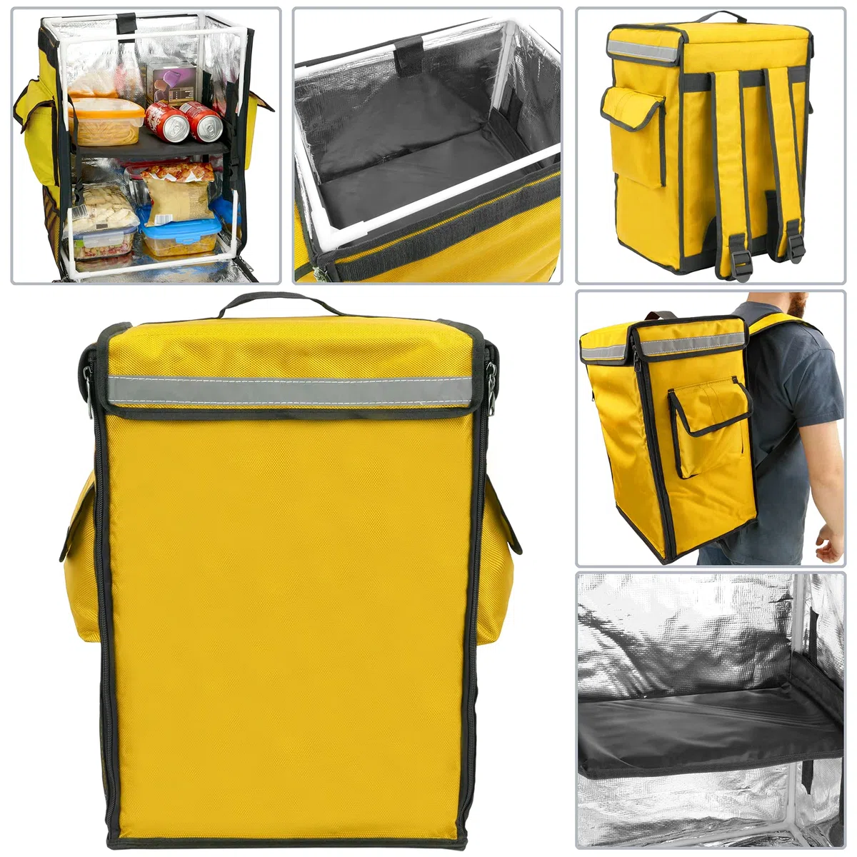 Zaino isotermico 35 x 49 x 25 cm, giallo per piatti cotti e spedizioni di ordini alimentari